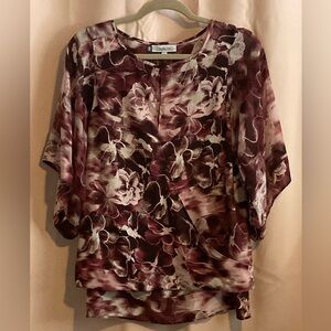 Jennifer Lopez Burgundy and Cream Floral Blouse